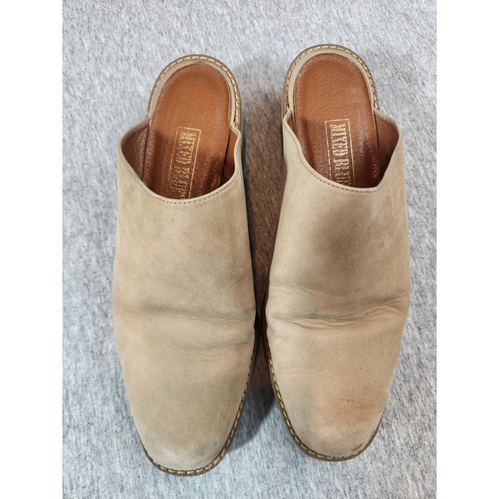 Mixed Blue Charlie Leather Mules 7M Tan Block Heel Made inโ Brazil Slip On shoe